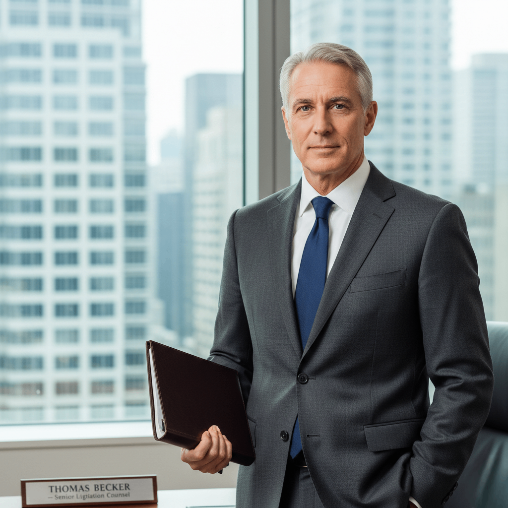 Thomas Becker - Senior Litigation Counsel, experienced male lawyer, confident look